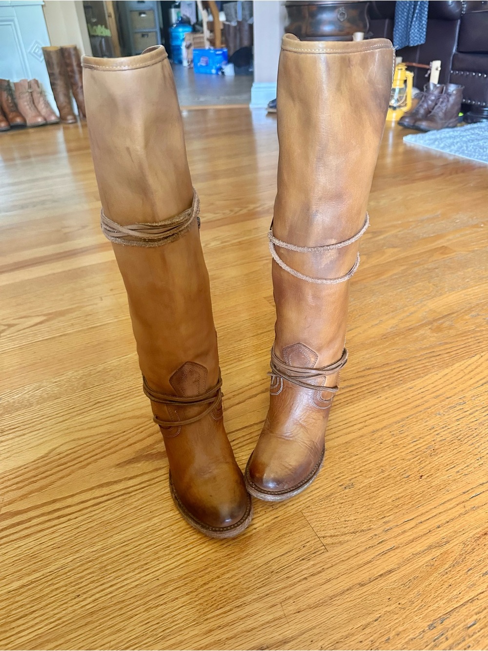 Freebird by Steven Tall Lace-Up  beautiful carmel leather. Natural distressing.